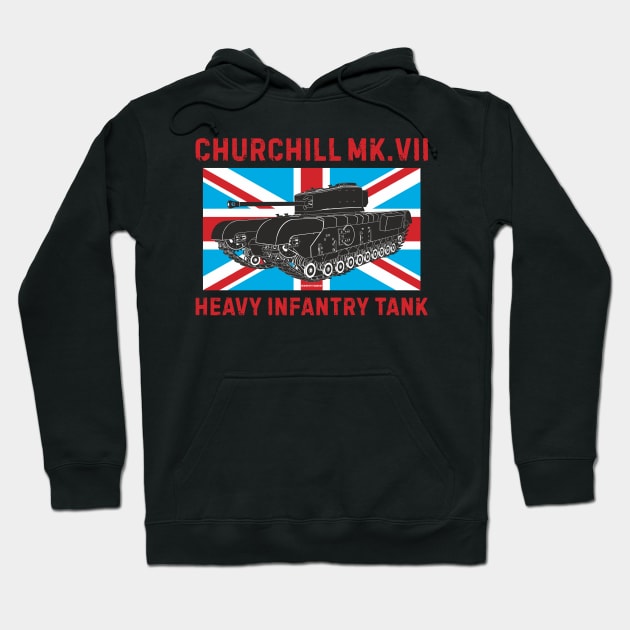 Churchill MK.VII on the background of the British flag Hoodie by FAawRay